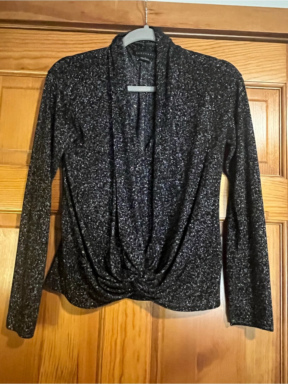 Sanctuary Black Metallic Sparkle Draped Cowl Neck Top Size S